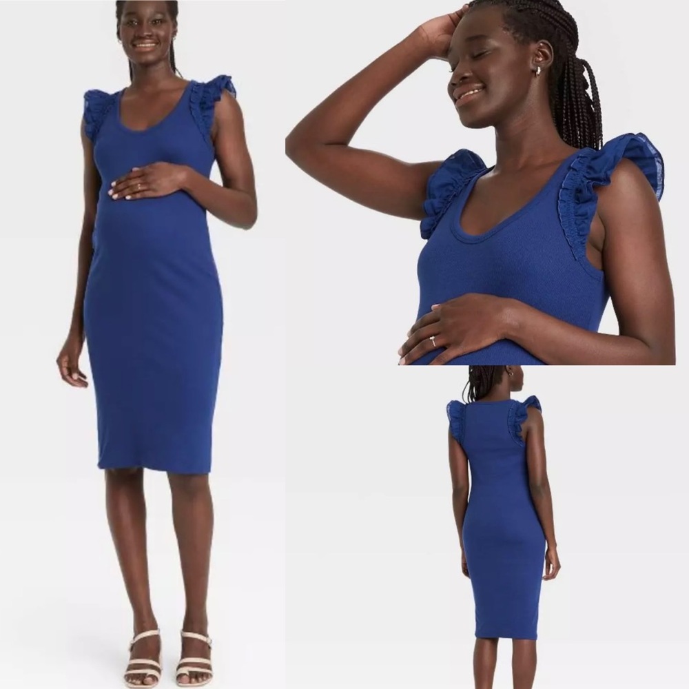 The Nines by Hatch Ruffle Rib knit maternity Dress size S M L XXL